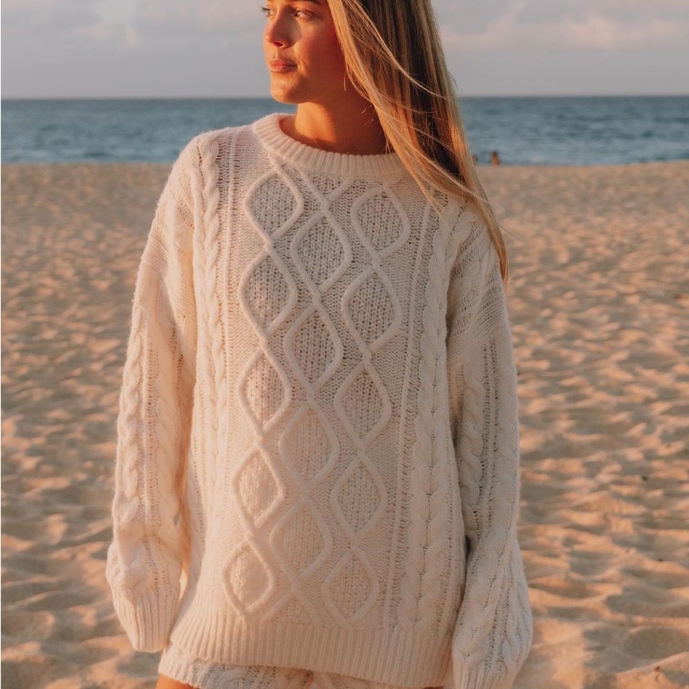 Daily Drills Cream Cable Knit Sweater